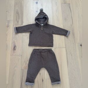 H&M Organic Cotton Baby Set 12M Brown Cozy Minimalist Neutral Outfit EUC